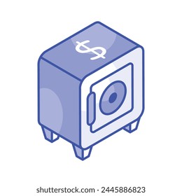 Bank vault for money saving, an isometric icon of bank locker in editable style, premium vector