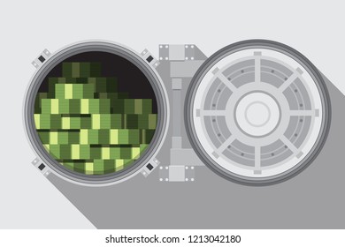 Bank vault room with a safe vector illustration.