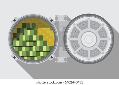 Bank Vault Room With A Safe Vector Flat Design.