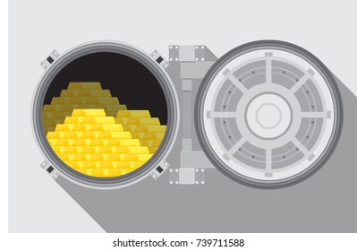 Bank Vault Room With A Safe Vector Illustration.