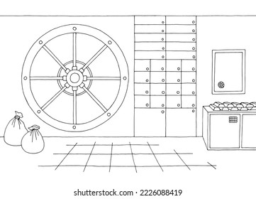 Banco bóveda almacenamiento interior gráfico blanco negro ilustración vector 