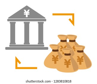 bank Vector icon，Money bag vector icon