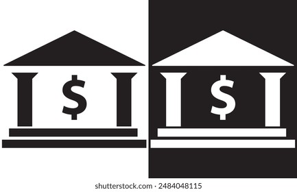 Bank vector icon. Business and economy symbol. Ancient greek temple shape sign. Architecture building logo. isolated on white and black background.  Vector illustration. EPS 10 