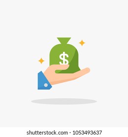 Bank vector icon. Money on hand symbol