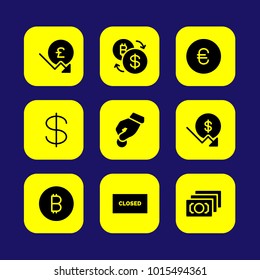Bank vector icon set. closed, coin, euro and donate
