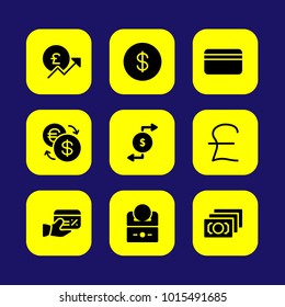 Bank vector icon set. coin, credit card, pound sterling and money