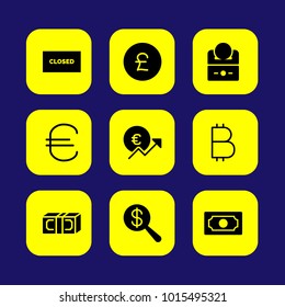 Bank vector icon set. coin, pound sterling, dollar and money