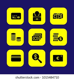 Bank vector icon set. coins, euro, credit card and coin