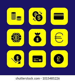 Bank vector icon set. credit card, coin, coins and money bag
