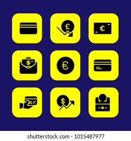 Bank vector icon set. credit card, euro, pound sterling and money