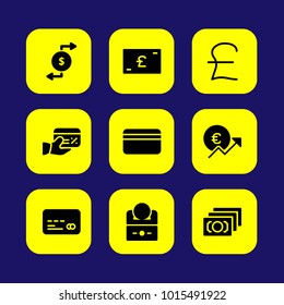 Bank vector icon set. credit card, money, exchange and euro