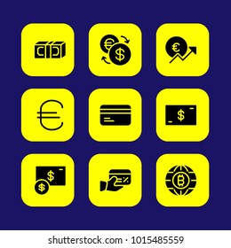 Bank vector icon set. dollar, money, coin and credit card