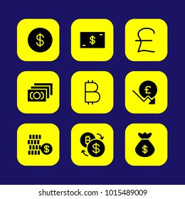 Bank vector icon set. dollar coin, money bag, bag and pound sterling