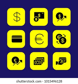 Bank vector icon set. dollar, coin, euro and exchange