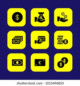 Bank vector icon set. dollar, money, pound sterling and credit card