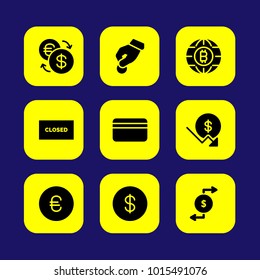 Bank vector icon set. donate, credit card, dollar and dollar coin