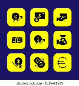 Bank vector icon set. euro, money, coin and money bag
