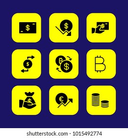 Bank vector icon set. euro, exchange, money and dollar