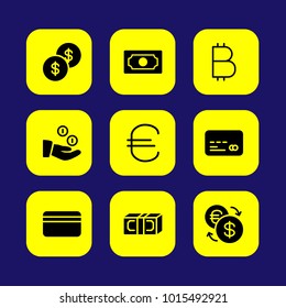 Bank vector icon set. euro, coin, exchange and money