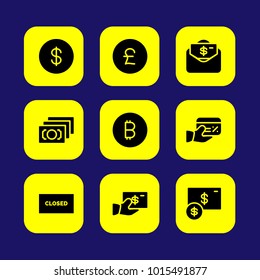 Bank vector icon set. money, pound sterling, credit card and closed