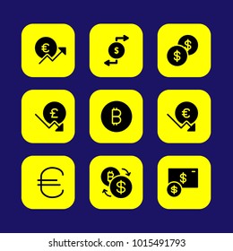Bank vector icon set. pound sterling, dollar, coin and exchange