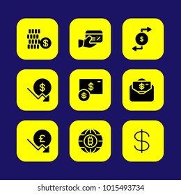 Bank vector icon set. pound sterling, dollar, coin and exchange