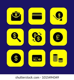 Bank vector icon set. pound sterling, dollar coin, coin and coins