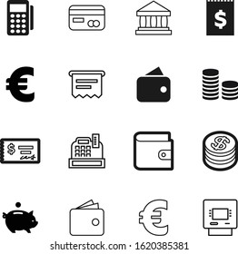 bank vector icon set such as: calculator, style, template, sell, bill, contour, paying, income, exterior, university, structure, classical, blank, outline, slot, office, logistic, building, funding