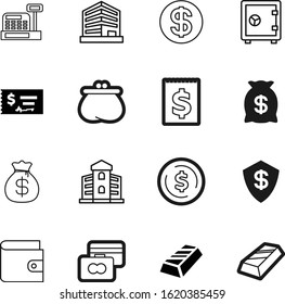 bank vector icon set such as: linen, coins, loan, counter, sale, shield, receipt, machine, equipment, identity, personal, web, plastic, content, calculator, pictogram, style, protect, making, funds