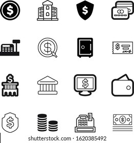 bank vector icon set such as: view, outline, deposit, supermarket, meter, checkbook, front, plastic, mouse, coins, apartment, home, office, purse, password, arrow, purchase, display, light, baking