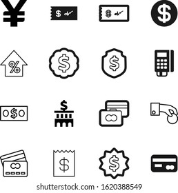 bank vector icon set such as: interest, guard, classic, growing, file, trend, cashier, thin, golden, salary, paperwork, shield, view, human, safeguard, invoice, japan, print, euro, arrow, protection