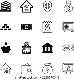 bank vector icon set such as: bill, home, light, equipment, hotel, house, simple, budget, paid, bar, nobody, apartment, blue, trendy, gold, graphic, total, university, technology, pig, restaurant
