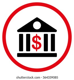 Bank vector icon. Style is bicolor flat circled symbol, intensive red and black colors, rounded angles, white background.