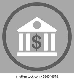 Bank vector icon. Style is bicolor flat circled symbol, dark gray and white colors, rounded angles, silver background.