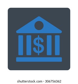 Bank vector icon. This flat rounded square button uses smooth blue colors and isolated on a white background.