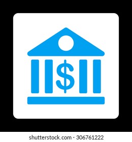Bank vector icon. This flat rounded square button uses blue and white colors and isolated on a black background.