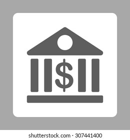 Bank vector icon. This flat rounded square button uses dark gray and white colors and isolated on a silver background.