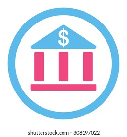 Bank vector icon. This flat rounded symbol uses pink and blue colors and isolated on a white background.