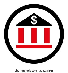 Bank vector icon. This flat rounded symbol uses intensive red and black colors and isolated on a white background.