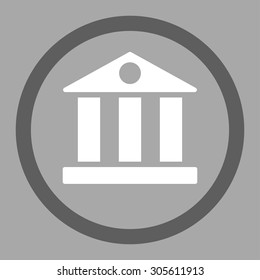 Bank vector icon. This rounded flat symbol is drawn with dark gray and white colors on a silver background.