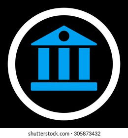 Bank vector icon. This rounded flat symbol is drawn with blue and white colors on a black background.