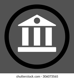 Bank vector icon. This rounded flat symbol is drawn with black and white colors on a gray background.
