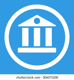 Bank vector icon. This rounded flat symbol is drawn with white color on a blue background.