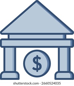 Icono del Vector del banco con el fondo transparente. Diseño de color azul cambiable.