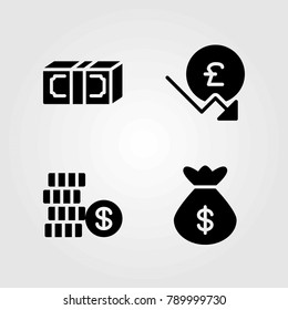 Bank vector icons set. bag, dollar and money bag
