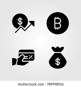 Bank vector icons set. coin, credit card and money bag