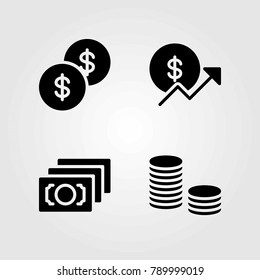 Bank vector icons set. coin, money and coins