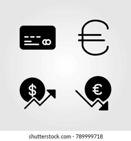 Bank vector icons set. coin, credit card and euro
