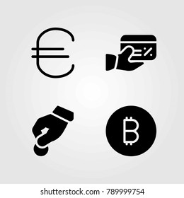 Bank vector icons set. coin, credit card and euro