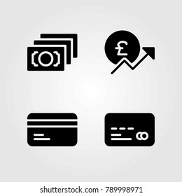 Bank vector icons set. credit card, money and pound sterling